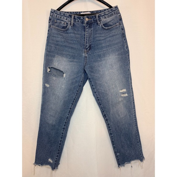 VERVET BY FLYING MONKEY Denim - Vervet VT1151 High Rise Distressed Mom Jeans Raw Hem 100% Cotton Denim Womens 29